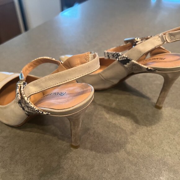 France Mode Taupe Leather Heel Slingbacks with Snakeskin detail 36.5/6 - Picture 4 of 11